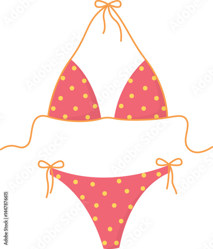 Pink with polka dots swimsuit isolated on white background. Illustration of female fashion swimming clothes.
