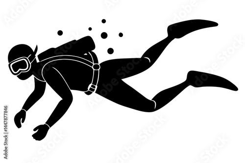 Scuba diver underwater black silhouette design in a wetsuit illustration vector, scuba diver, diving, underwater, silhouette, wetsuit, ocean, sea, diver, swimming, snorkel, water, aquatic, marine