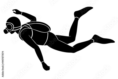 Silhouette of a scuba diver underwater wearing a wetsuit for diving adventures, scuba diver, diving, silhouette, underwater, wetsuit, ocean, sea, marine, sport, activity, adventure, travel, hobby