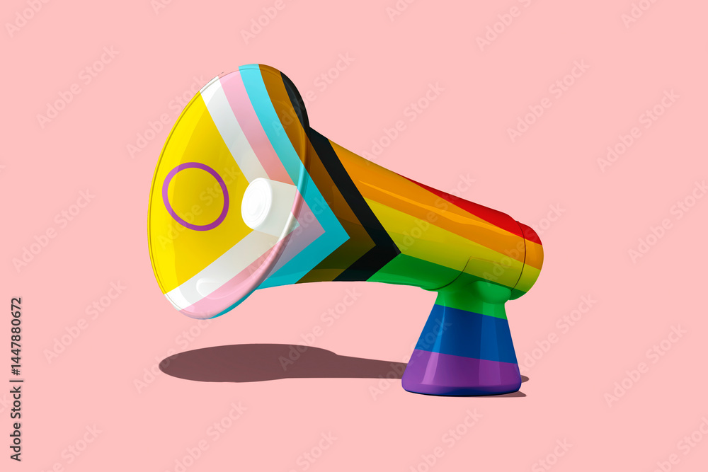 megaphone patterned with the rainbow flag