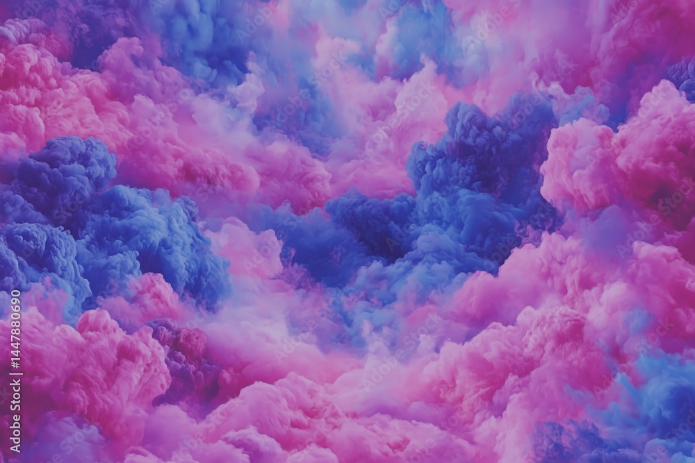Fototapeta premium Vibrant pink and blue clouds create a dreamy atmosphere in a whimsical sky during sunset