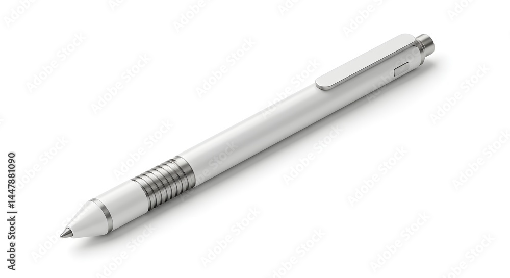 Elegant white and silver pen on a clean background for creative projects Elegant white and silver pen on a clean background for creative projects