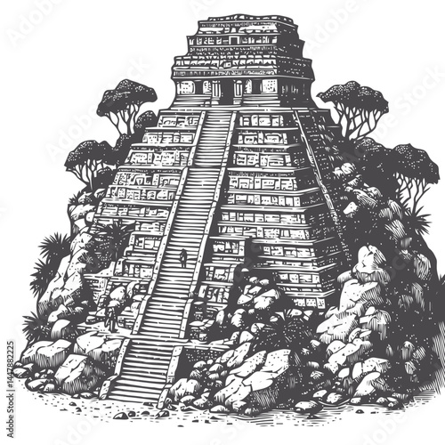 Tiny historic Mayan temple on a scenic stepped cliff featuring stunning stonework and cultural design.