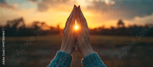 Sunset prayer hands field hope