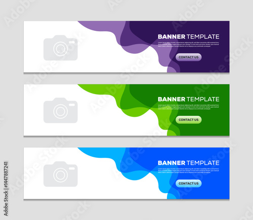 A Set of abstract horizontal web banner design template. Vibrant multi-color with creative shape and art for web, ad, headline etc.