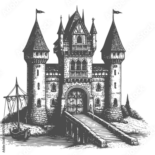 Tiny medieval castle adorned with a functional drawbridge and intricate design reflecting its historic architectural elegance.