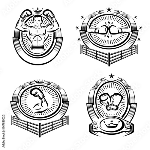 Boxing collection labels and icon set. Collection icon boxing. Vector
