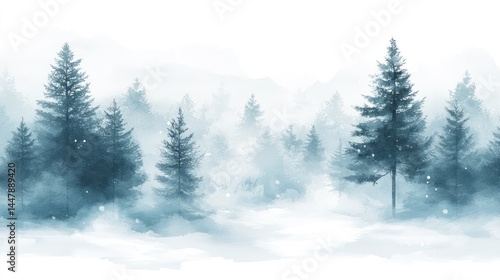 Misty winter forest scene