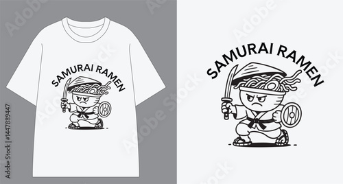Samurai Ramen Warrior TShirt Graphic. Ramen Samurai Fighter Tee Design