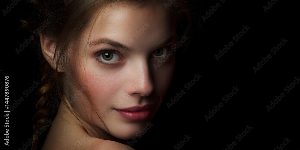 Fototapeta premium Portrait of Young Woman with Braid and Green Eyes