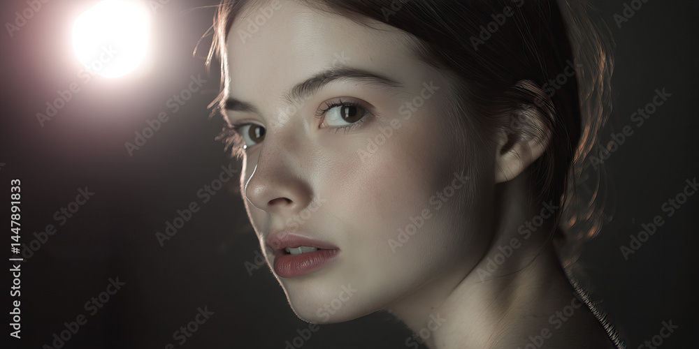 Portrait of a Young Woman's Face and Neck