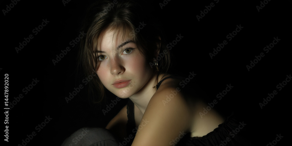 Portrait of Young Woman with Brown Hair and Green Eyes