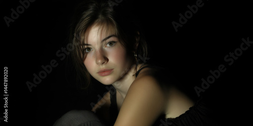 Obraz na płótnie Portrait of Young Woman with Brown Hair and Green Eyes w salonie