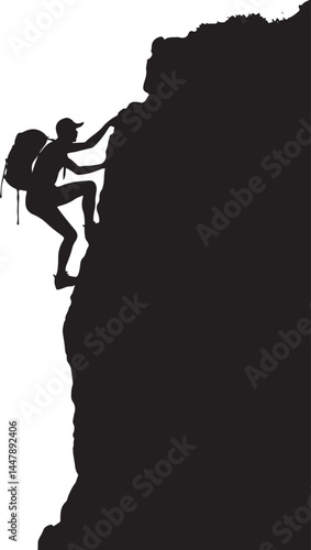 Silhouette of Rock Climber on Cliff Wall