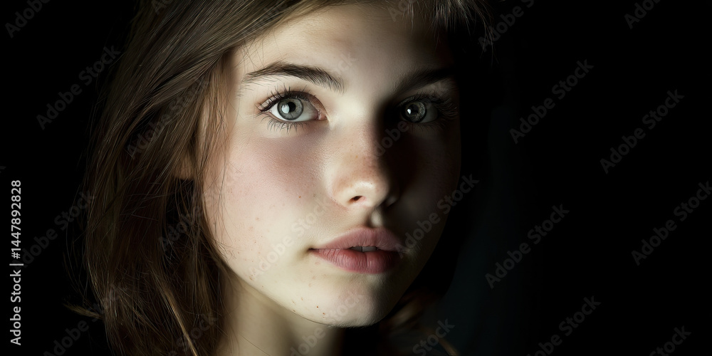 Portrait of Young Woman with Green Eyes and Light Brown Hair