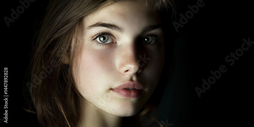 Obraz na płótnie Portrait of Young Woman with Green Eyes and Light Brown Hair w salonie