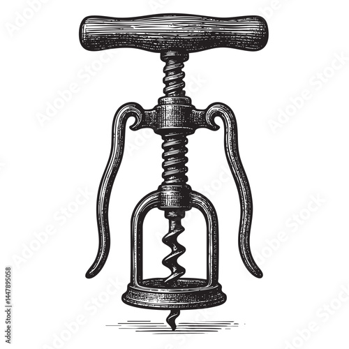 antique corkscrew woodcut engraving vector illustration