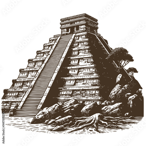 Scenic tiny Mayan temple placed on a stepped cliff, embodying historic beauty and cultural heritage.