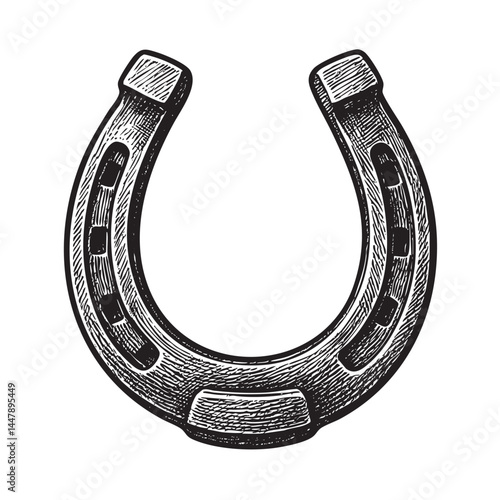 blacksmith’s horseshoe woodcut engraving vector illustration