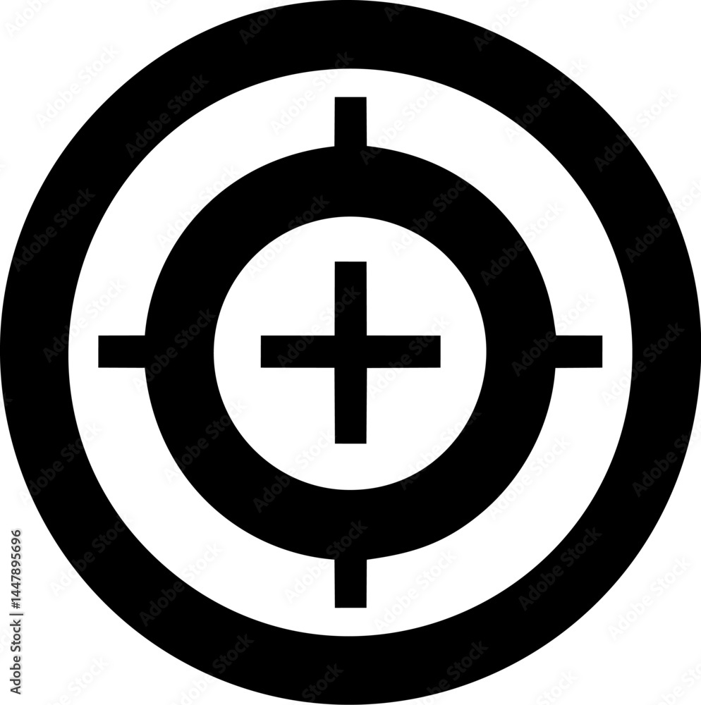 Black and white target symbol, circular design, with cross in center. Vector illustration Black and white target symbol, circular design, with cross in center. Vector illustration