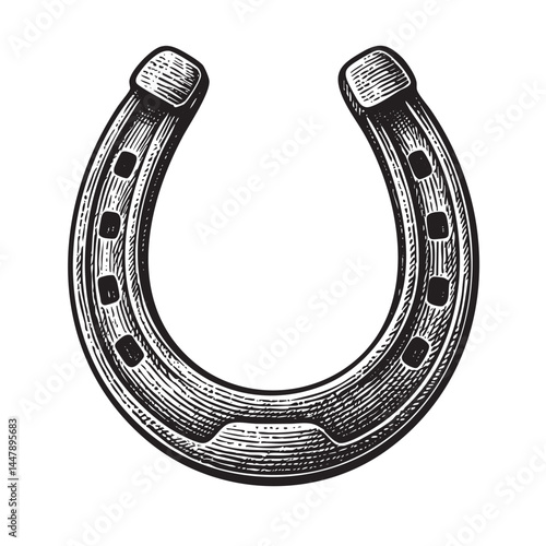 blacksmith’s horseshoe woodcut engraving vector illustration