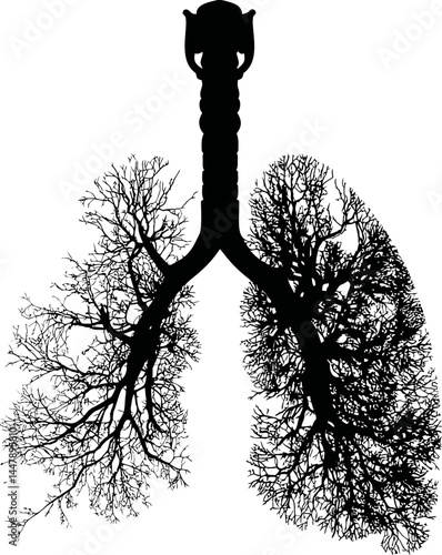 Silhouette of human lungs resembling tree branches in artistic design. Vector illustration