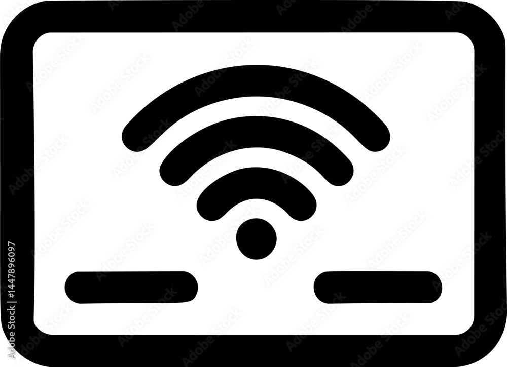 Wi-fi symbol on a rectangular frame in black and white. Vector illustration Wi-fi symbol on a rectangular frame in black and white. Vector illustration