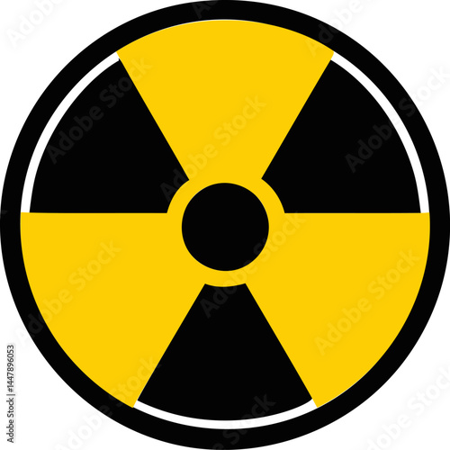 Yellow and black radiation warning symbol icon, universal danger sign. Vector illustration
