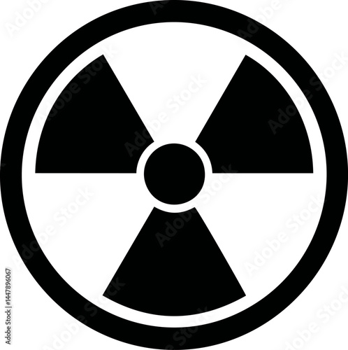 Radiation hazard warning symbol in black and white with circular border. Vector illustration
