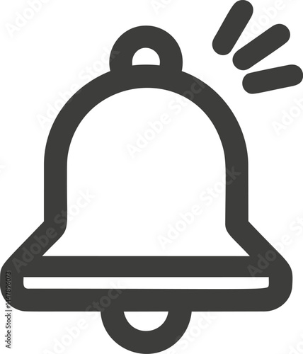 Simple black and white bell icon with notification lines. Vector illustration