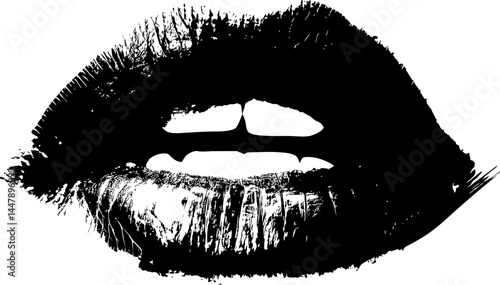 Abstract black and white graphic of lips with sensual expression. Vector illustration