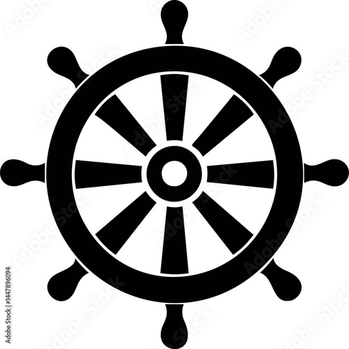 Black and white silhouette of a ship's wheel, nautical symbol, . Vector illustration