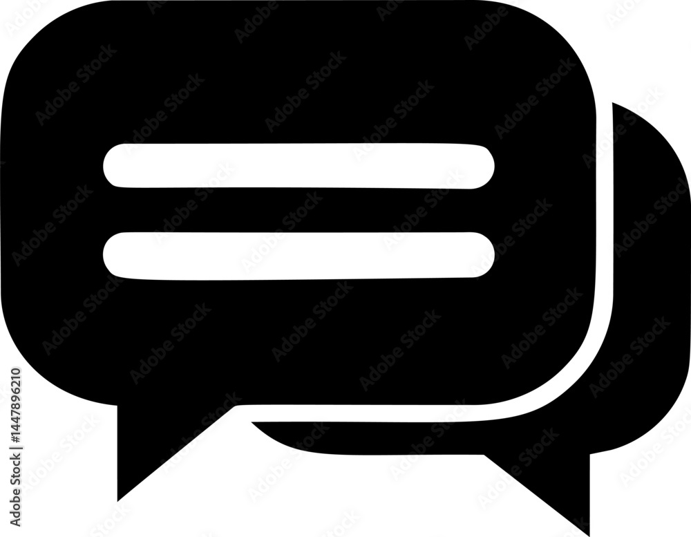 Black and white speech bubble icon with two lines inside. Vector illustration Black and white speech bubble icon with two lines inside. Vector illustration