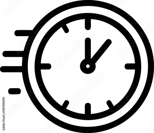 Icon of a stylized fast-moving clock in black and white. Vector illustration