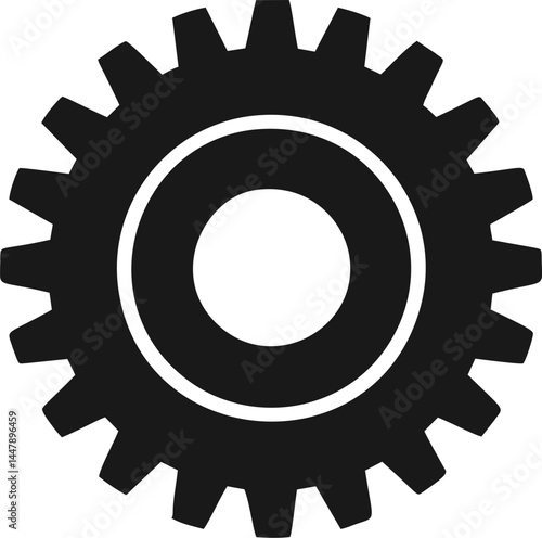 Black and white gear silhouette icon representing mechanical engineering. Vector illustration