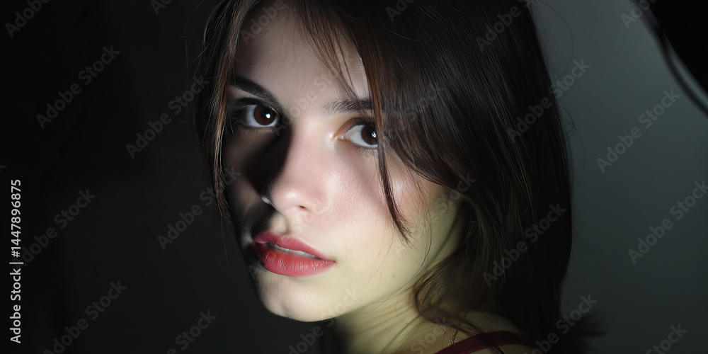 Close-up Portrait of Young Woman with Brown Hair and Eyes Close-up Portrait of Young Woman with Brown Hair and Eyes