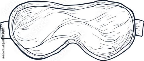 Line drawing of a sleep mask with detailed texture and elastic band. Vector illustration