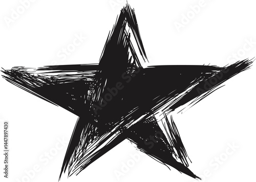 Hand-drawn black star sketch with artistic brush strokes. Vector illustration
