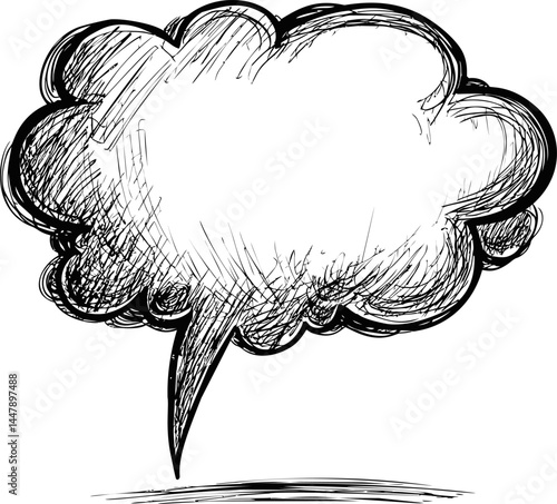 Black and white sketch of a speech bubble with thick pencil lines. Vector illustration