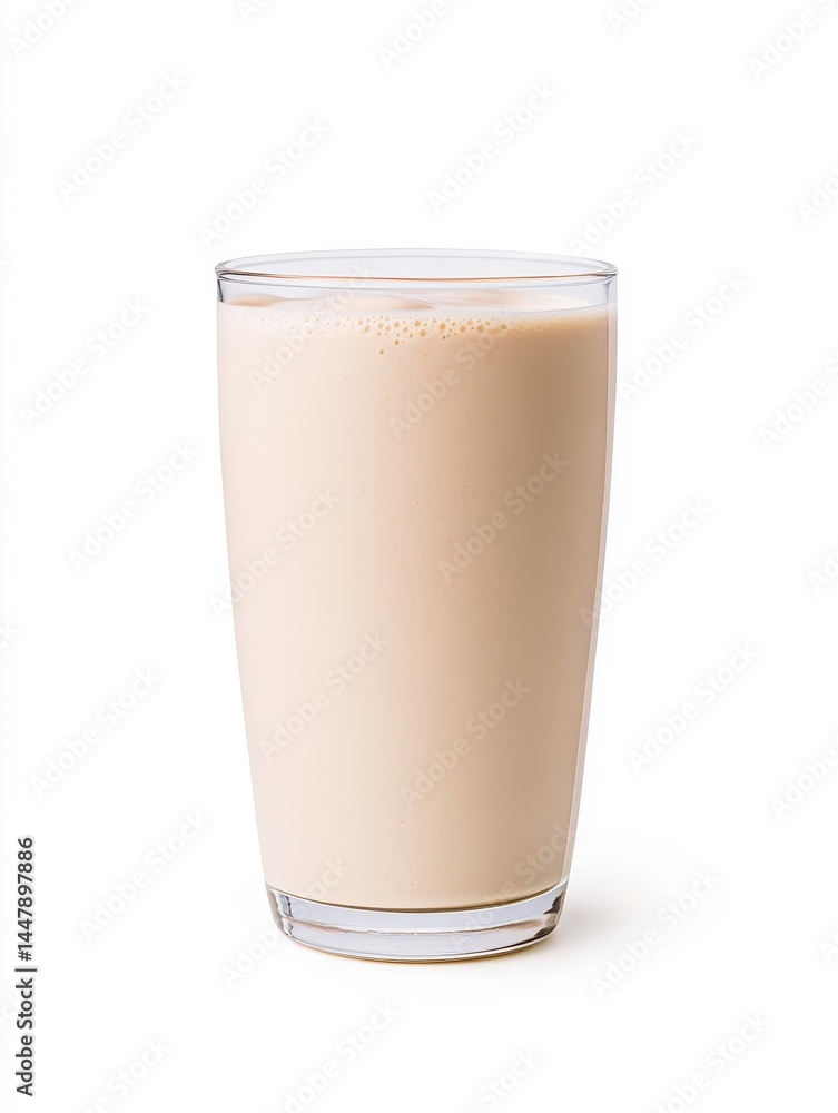 Creamy Beige Milkshake in a Clear Glass Against White Background Creamy Beige Milkshake in a Clear Glass Against White Background