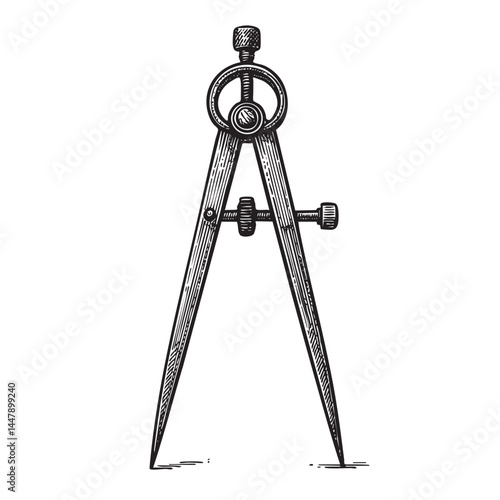 compass divider woodcut engraving vector illustration