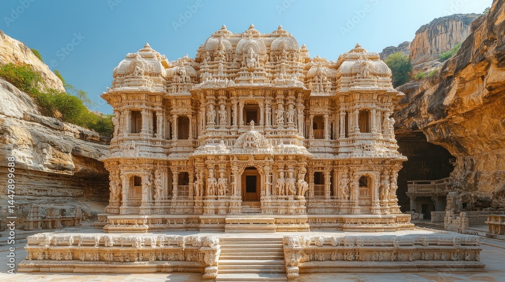 Fototapeta premium Magnificent Temple Carved into Sandstone Cliffs of India