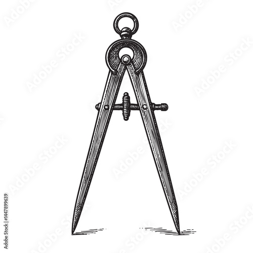 compass divider woodcut engraving vector illustration