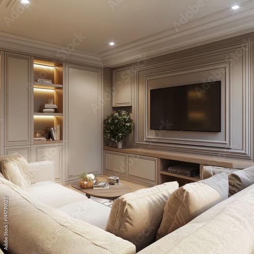 TV and couch in cozy living room