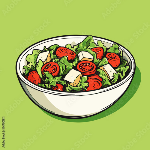 Vibrant salad in a bowl, featuring greens and tomatoes.