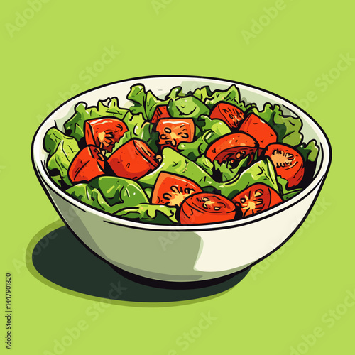 Vibrant salad in a bowl, featuring greens and tomatoes.
