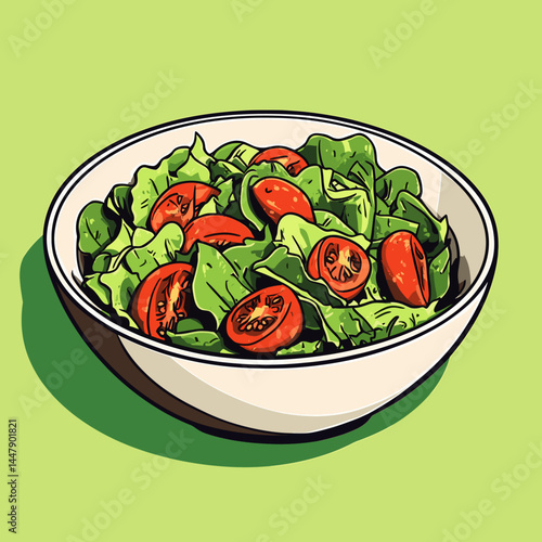 Vibrant salad in a bowl, featuring greens and tomatoes.