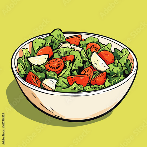 Vibrant salad in a bowl, featuring greens and tomatoes.