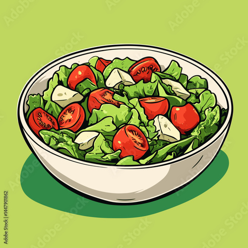 Vibrant salad in a bowl, featuring greens and tomatoes.