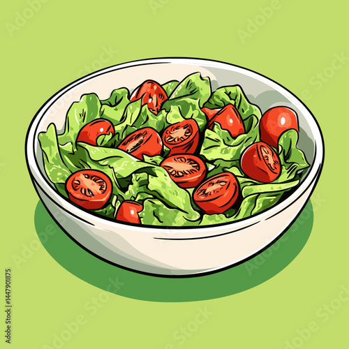 Vibrant salad in a bowl, featuring greens and tomatoes.